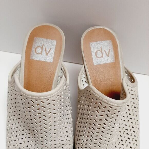 DV by Dolce Vita \ Slip-On Laser Cut-Out Mules Chunky High Heel Shoes Cream 7.5 - Picture 7 of 16